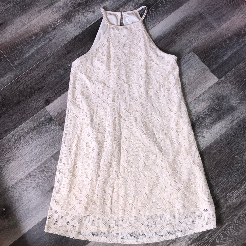 Love Fire Cream Lace Halter Neck Dress Large